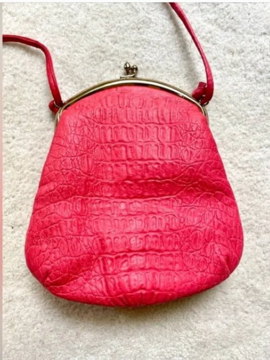 Vintage 1980s Red Leather Crocodile Embossed Purse - Picture 3 of 12